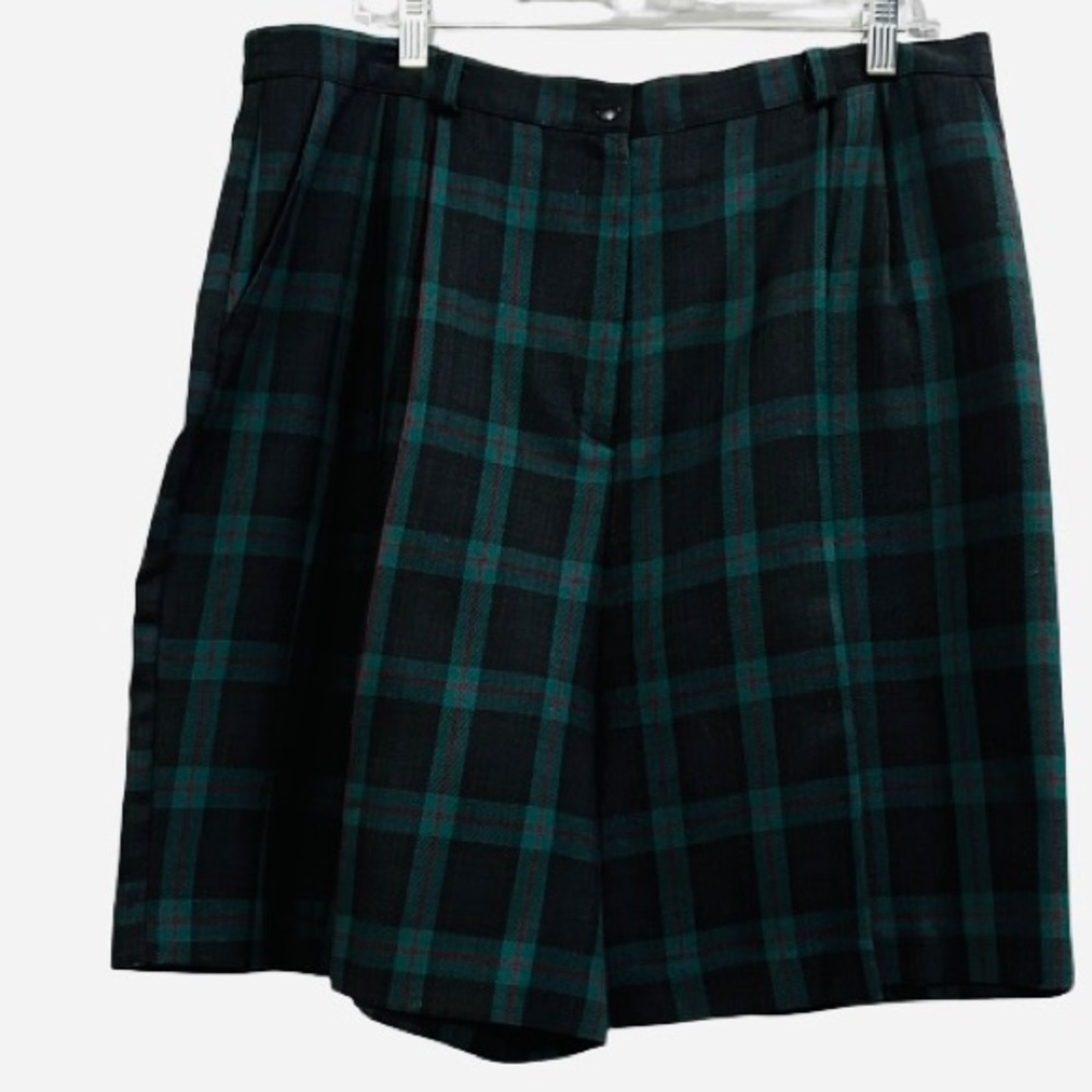 Vintage Plaid Bermuda Shorts Black Watch 1960’s Side Pockets Pleats Wide Legs 12